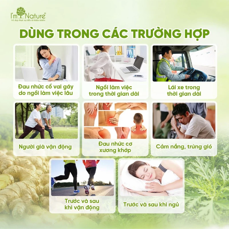 Dùng trong các trường hợp: ngồi làm việc lâu, lái xe, vận động, trước và sau khi ngủ